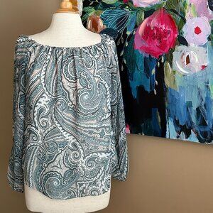 White House Black Market Paisley Open Sleeve Blouse Women's Size Medium